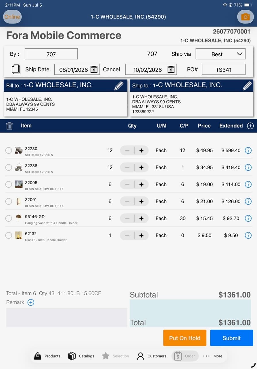 Fora Mobile Sales running on iPad